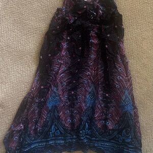 Black Nightgown with Blue and Purple Feather Print
